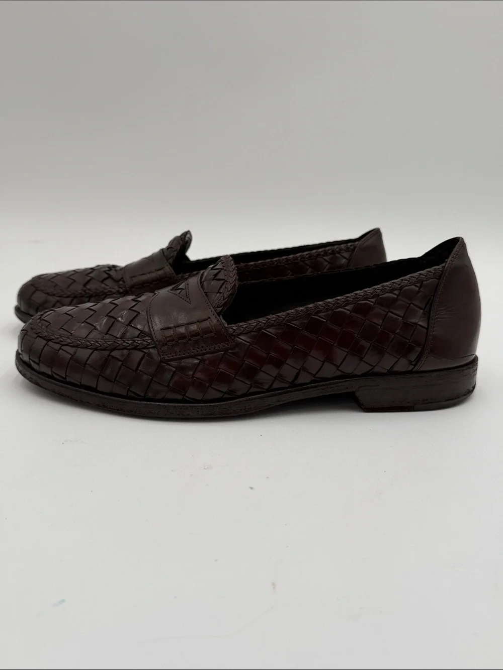 BRAGANO COLE HAAN sz8.5W Brown Woven Moc Toe Penny Loafer